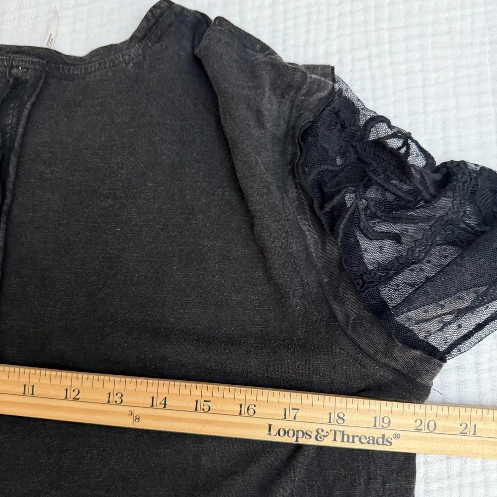 Free People Shirt Womens S Black Sheer Lace Embroidered Sleeve Top Whimsigoth